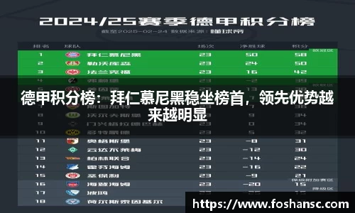 德甲积分榜：拜仁慕尼黑稳坐榜首，领先优势越来越明显
